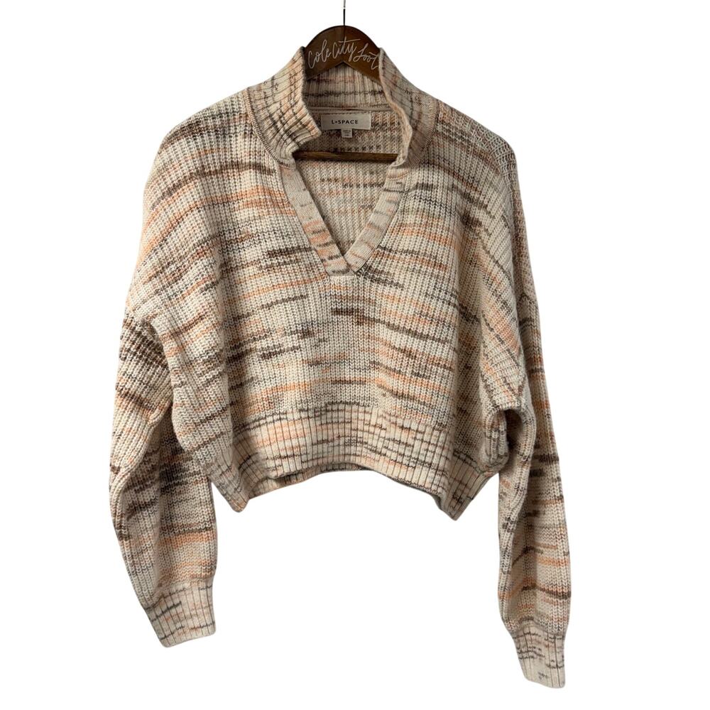 L * Space Layla Sweater Crop Knit Collar Long Sleeve Pullover Medium